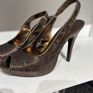 Lulu Townsend Glittering Brown Slingback Heels